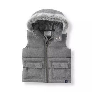 Janie and Jack Kids Gray Hooded Vest with Faux Fur Trim